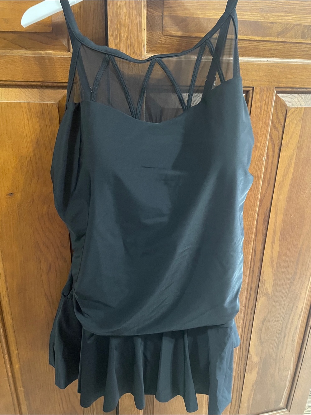Black Mesh Detail Tank Swim  Dress, Simply Slim NEW Sz. 2X 18/20 w tummy control